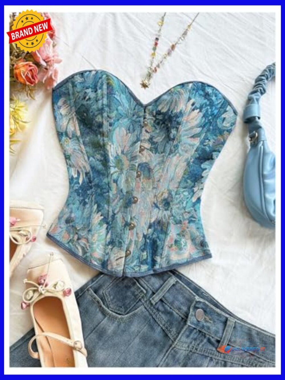 Strapless Lace Up Corset Bustier Top Floral Party Tube - Picture 5 of 5